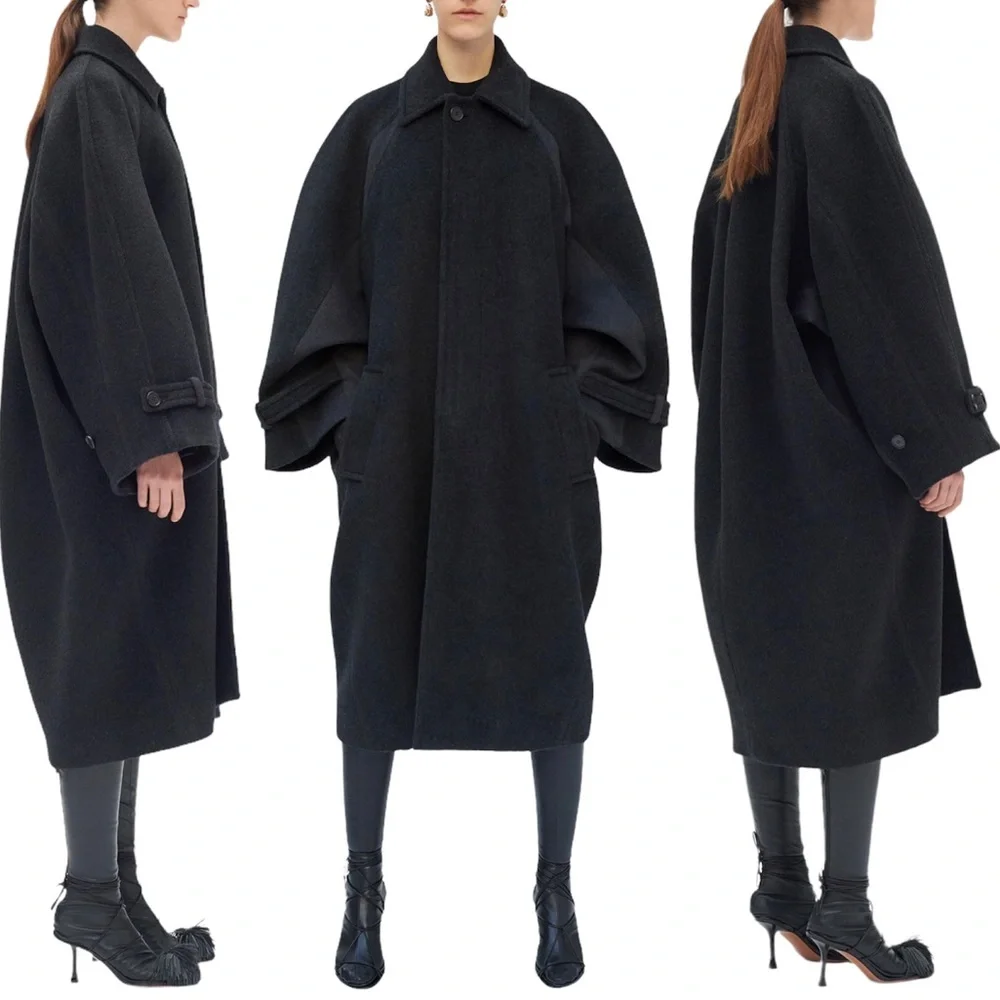 CÉLINE DARK GRAY WOOL & CASHMERE OVERSIZED COCOON COAT SIZE 38 PHOEBE PHILO - Picture 2 of 10